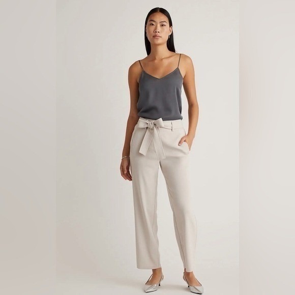 Quince Pants - Quince Stretch Crepe Paperbag Pants Sand Off White Belted Waist size 10 NWT